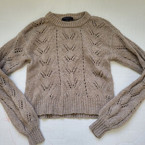American Eagle Cropped Balloon Sleeve Open Knit Sweater in Tan Size X Small